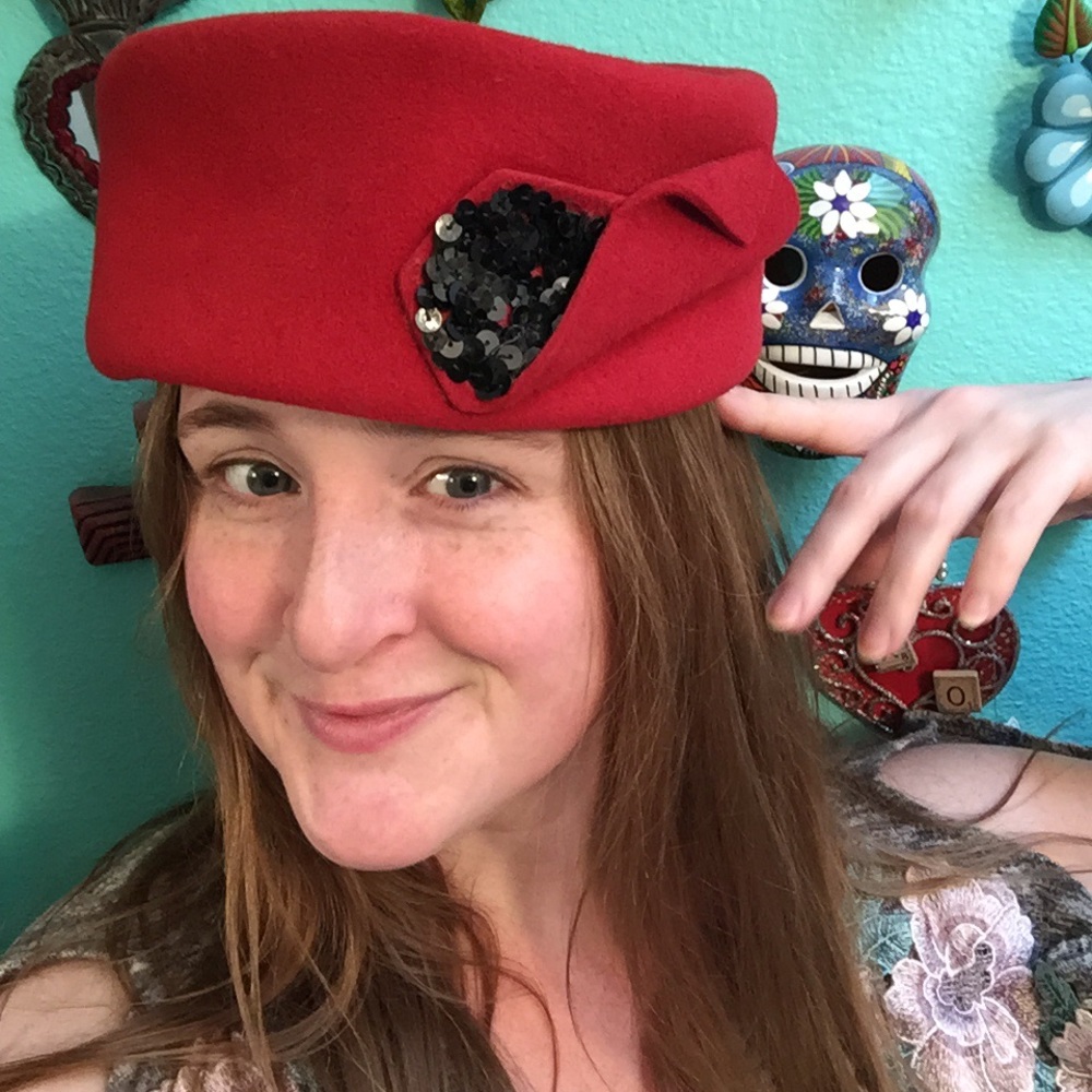 Red Vintage Hat with Black Accent - Picture 7 of 7